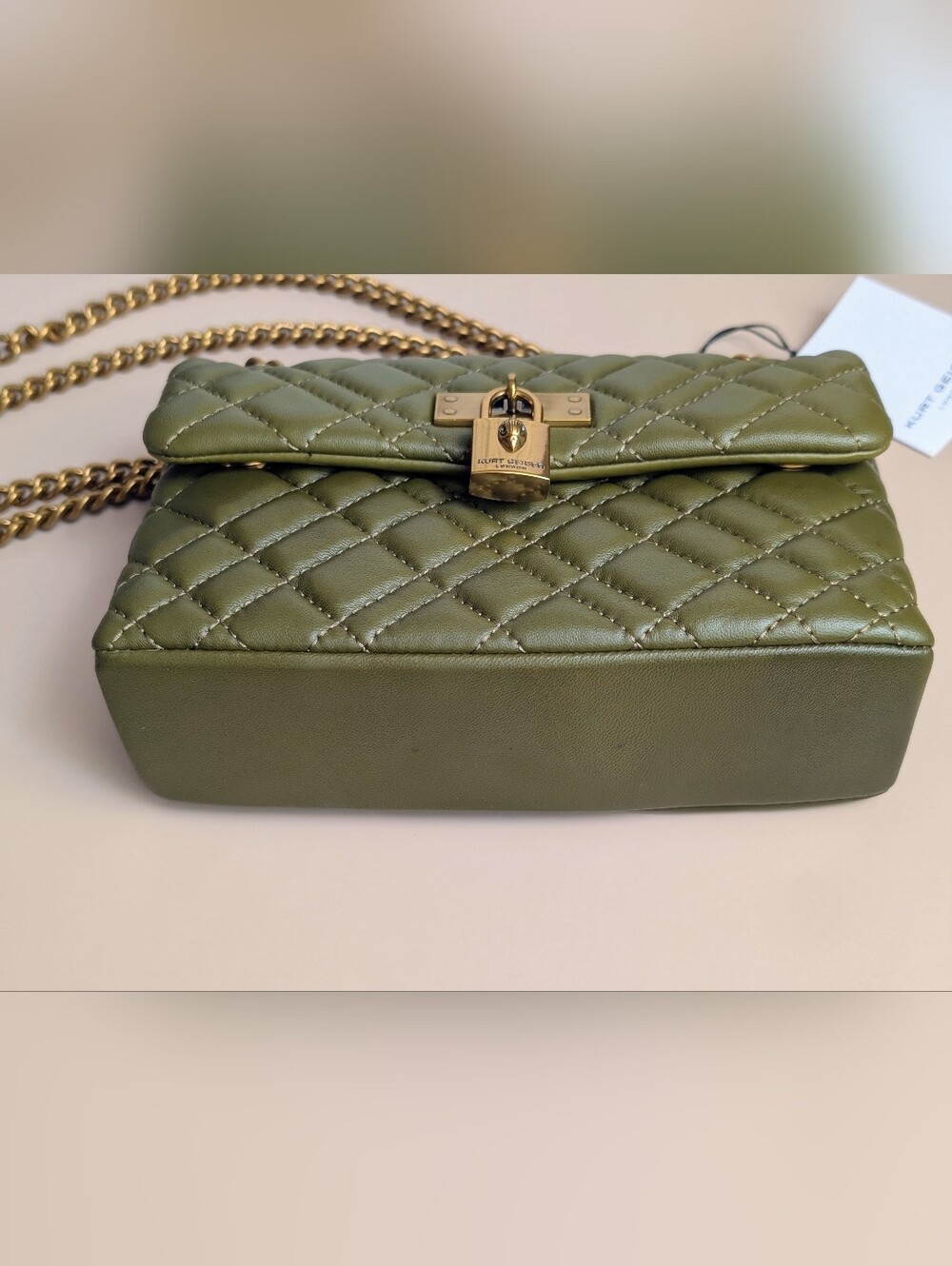 NWT Kurt Geiger London Brixton Olive Green Quilted Leather Chain Crossbody Bag - Picture 13 of 17
